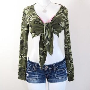 camo tie front shrug bolero cropped top indie sleaze grunge y2k